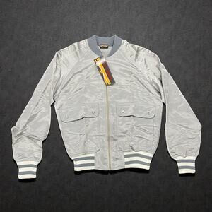 Deadstock Brittania Silver Satin Bomber Jacket w/Tags | Size Large-Unisex